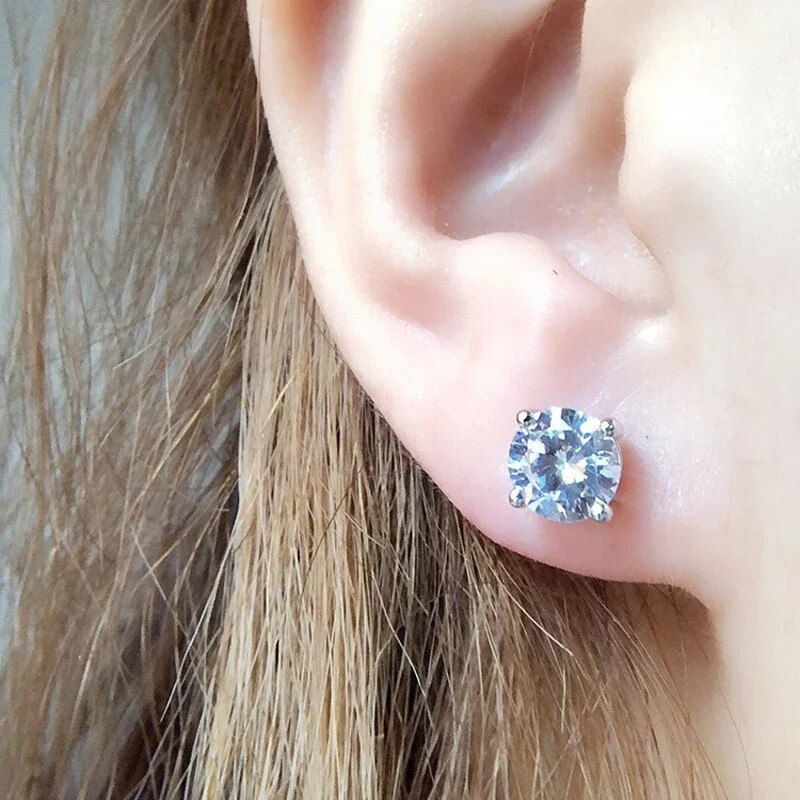 S925 Moissanite Stud Earrings 0.1-3CT Platinum Plated GRA Certified