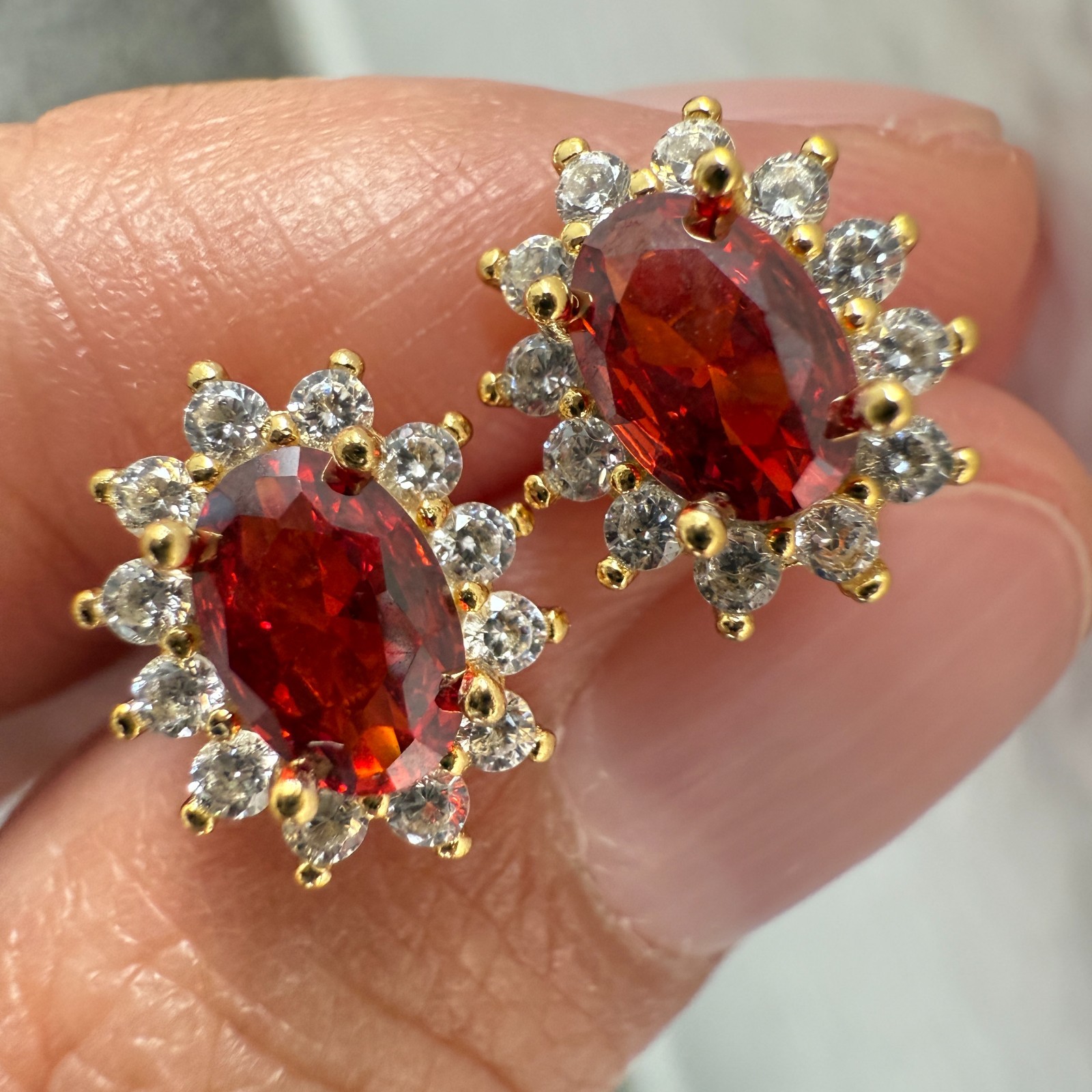 925 Sterling Silver Earrings 6x4mm Natural Rhodolite Garnet Zircon Flower Gift