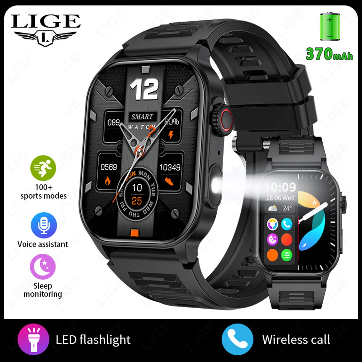 Men Smart Watch 2.01” Rectangle Sport Watch Health Monitor Call Reminder Watch