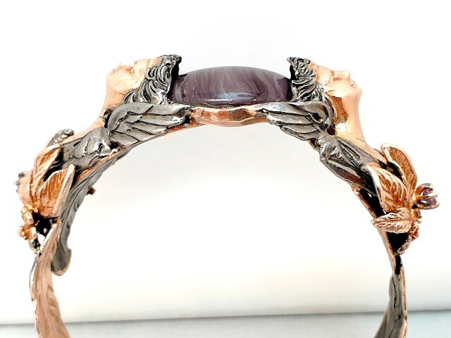 Rare Medusa Bracelet Sterling Silver 925 Rose Gold with Agate & Amethyst 1960