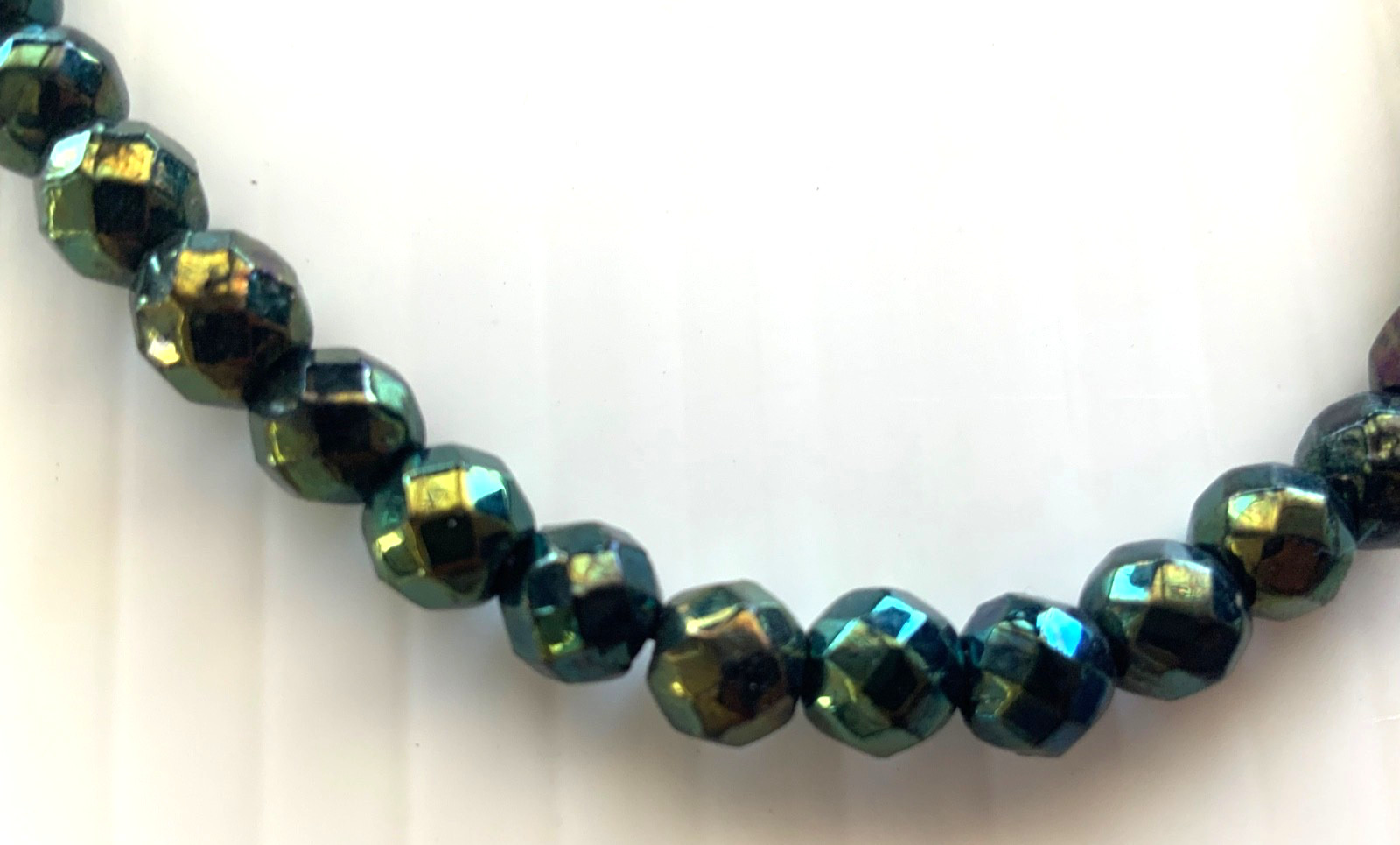 Vintage Glass Necklace Dark Blue Green Brown Yellow Faceted Bead Lovely !!