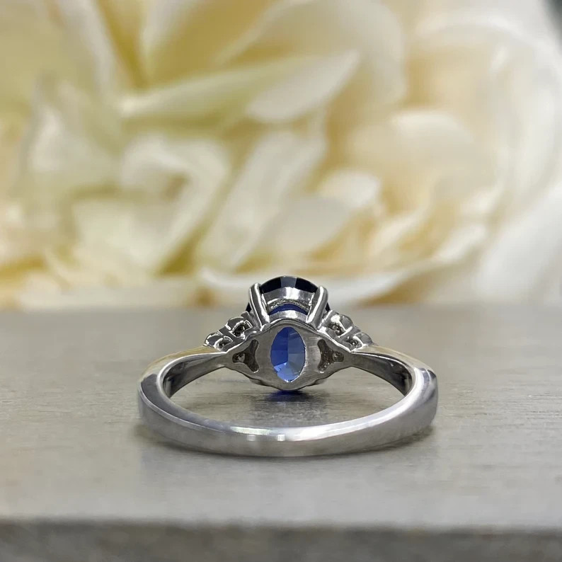 3.80 Ct Oval Natural Sapphire & Diamond Wedding Ring 14K White Gold Size 6