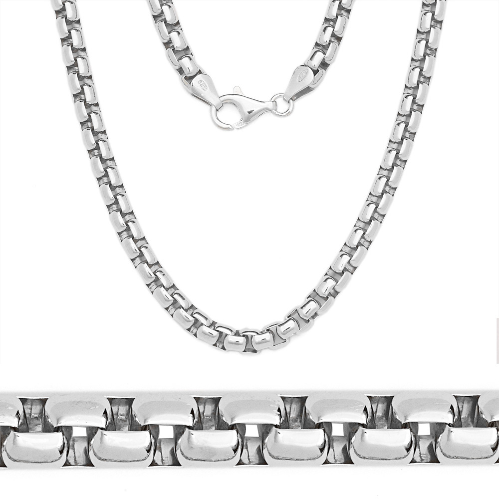 ITALY Made 925 Sterling Silver Mens Round Box Heavy Chain Necklace 20, 24 or 30″