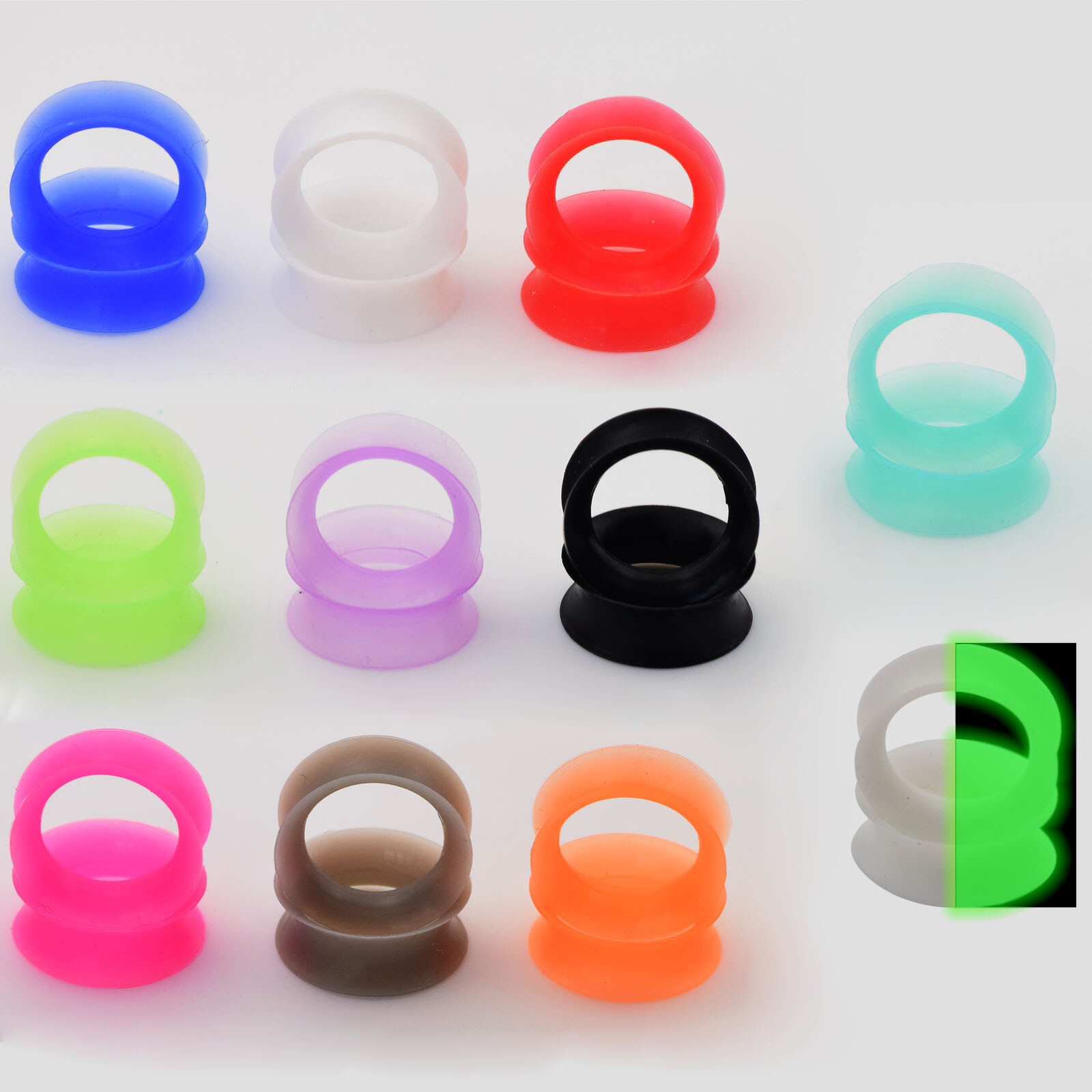 2piece Thick/Thin FLESH TUNNELS-Silicone Ear Skins-Ear Gauges-Soft Ear plugs