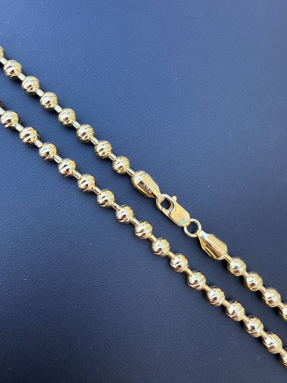 6mm Ball Bead Chain Moon Cut Dog Tag Mens Necklace 14k Gold Over 925 Silver