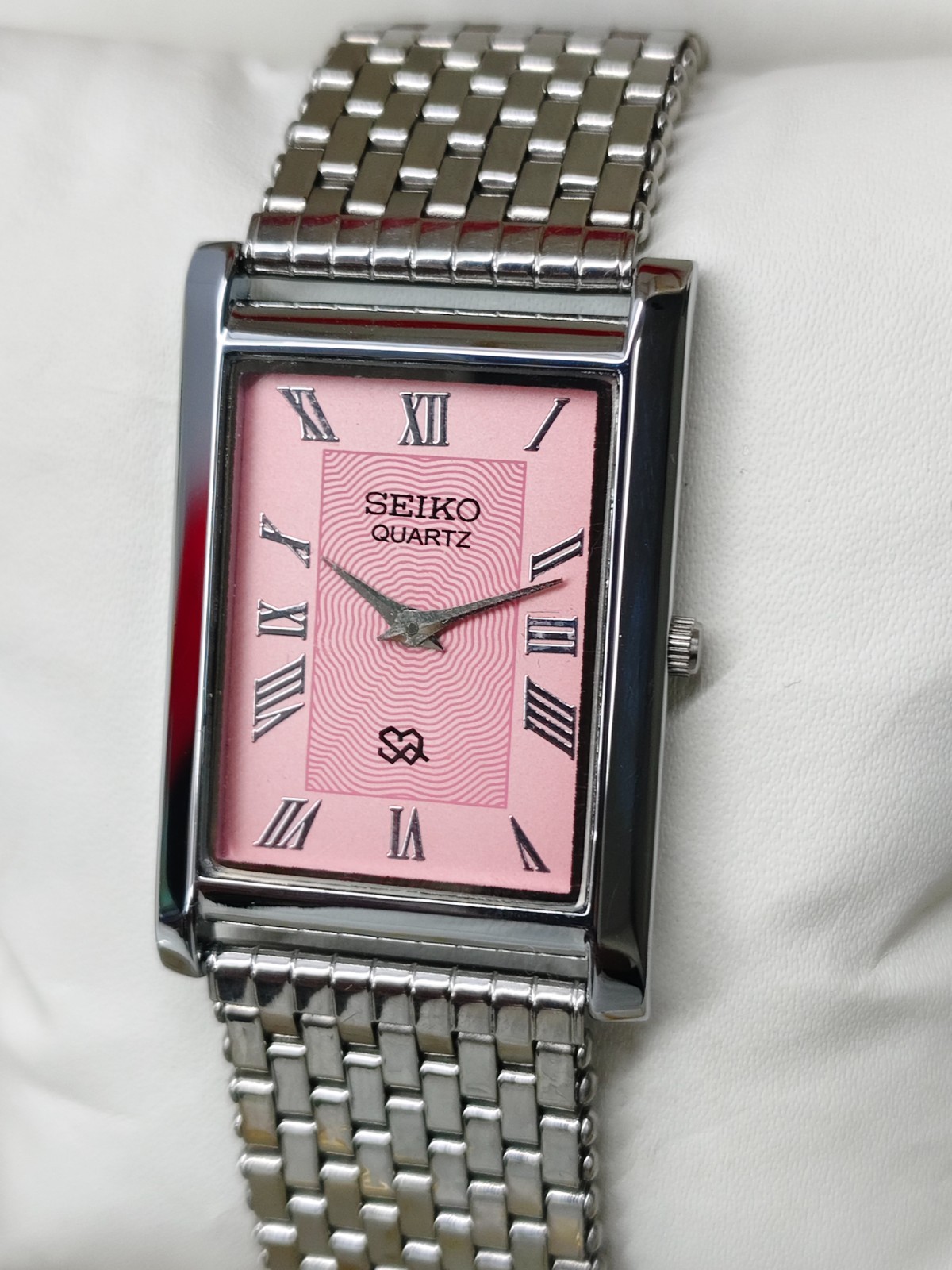 Vintage Refurbished Seiko Slim Tank Pink Quartz Japan Men s Wrist Watch