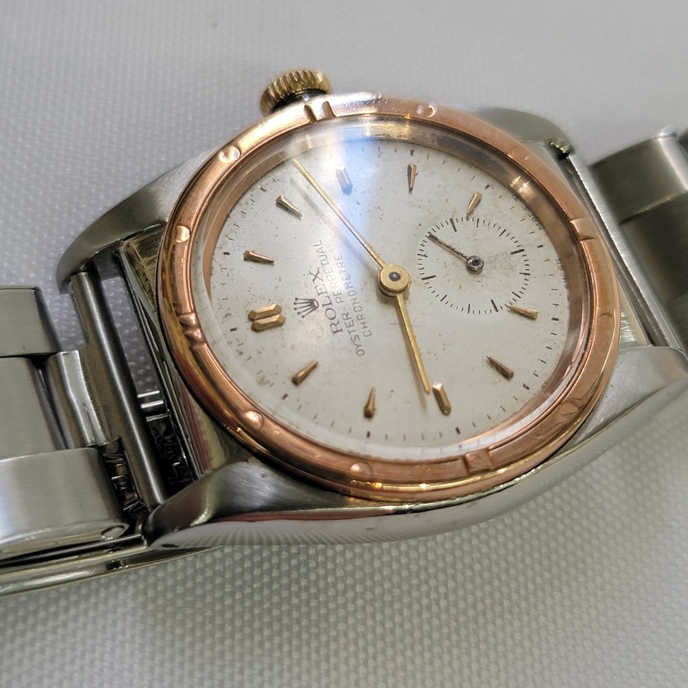 Rolex perpetual 3372 Rose Gold SS Men Rare 32mm 1940s Bubbleback Automatic RA750