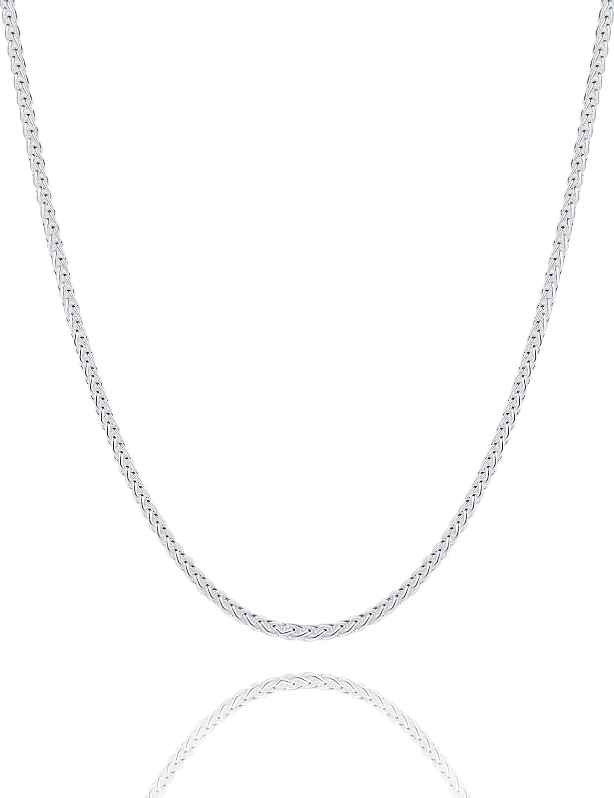 Waitsoul 925 Sterling Silver Wheat Chain Lobster Clasp 2Mm Silver Necklace