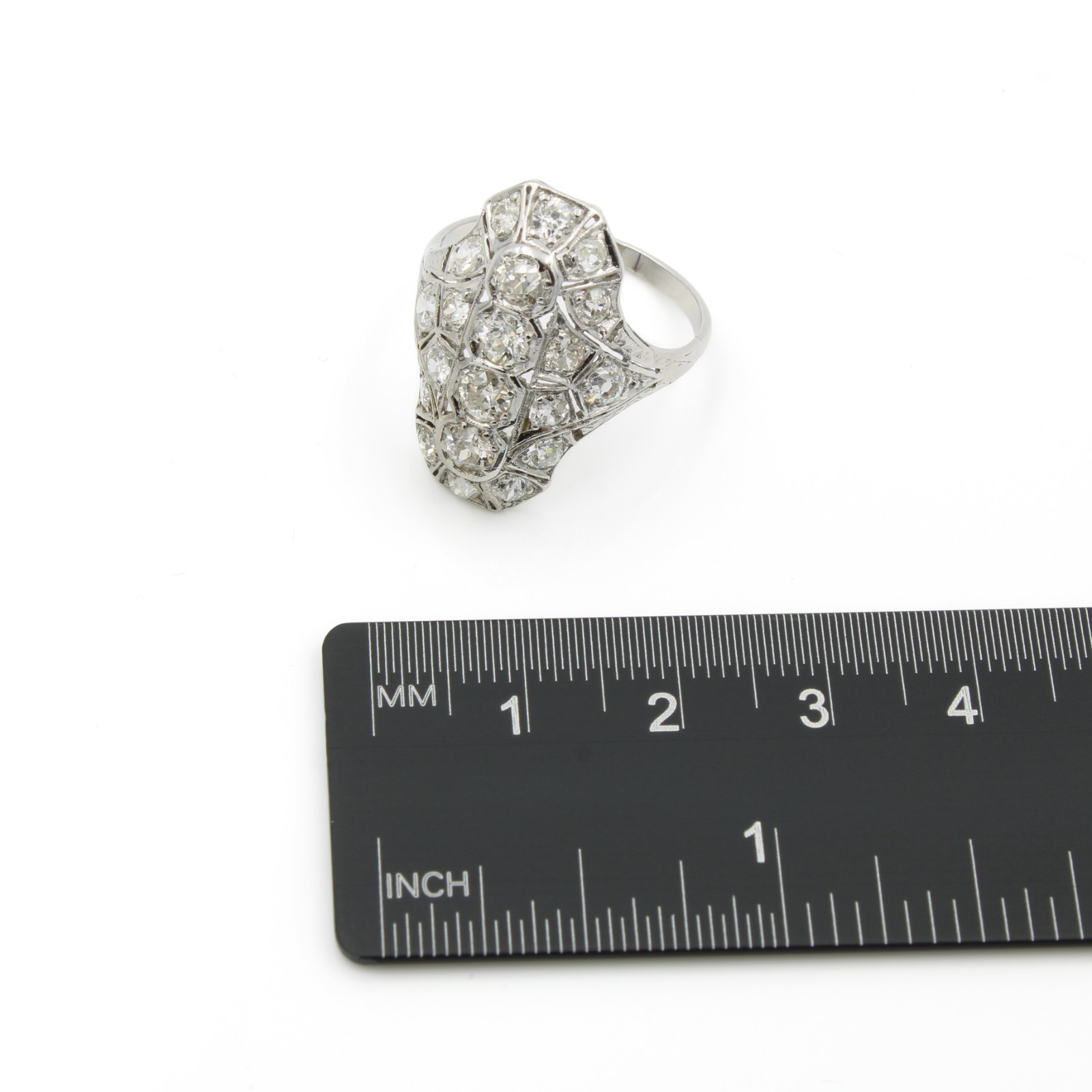 Art Deco Die Struck Platinum Old European Cut Diamond Size 8.5 Ring #E110498-4