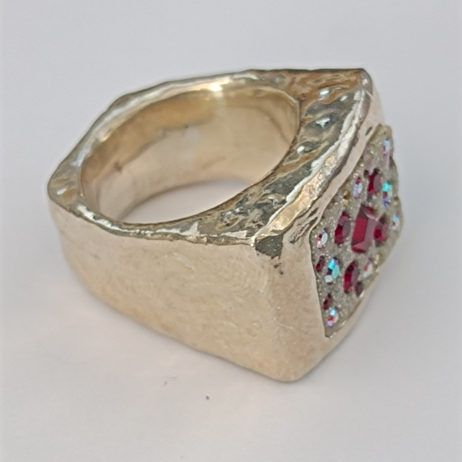 Chunky Silver Statement Ring Hammered Puffy Dramatic Bold Red Orit Schatzman 925