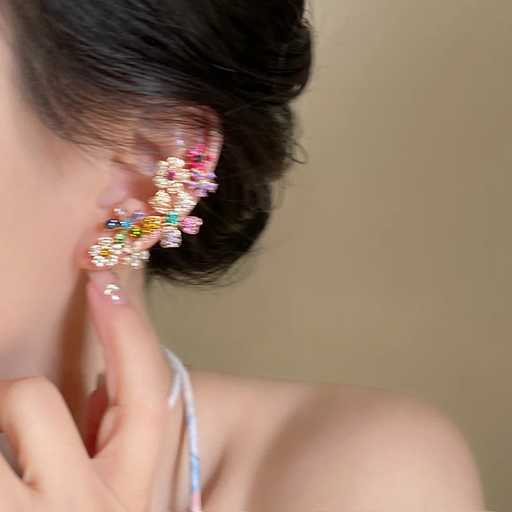 Geometry Colored Zircon Flower Necklace Earrings Women’s Trendy Fashion Jewelry