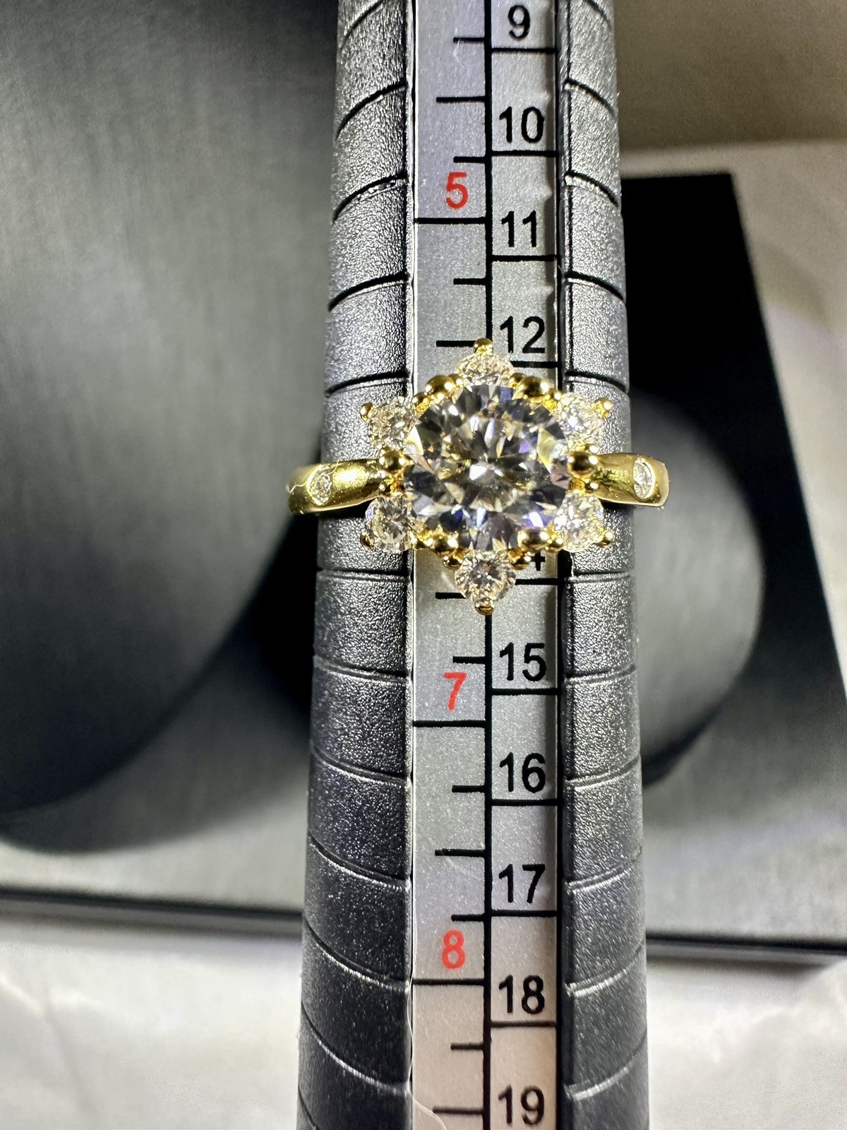 1 Carat Round Moissanite Flower Ring 18k Plated Over Sterling Silver 925 Sz. 6