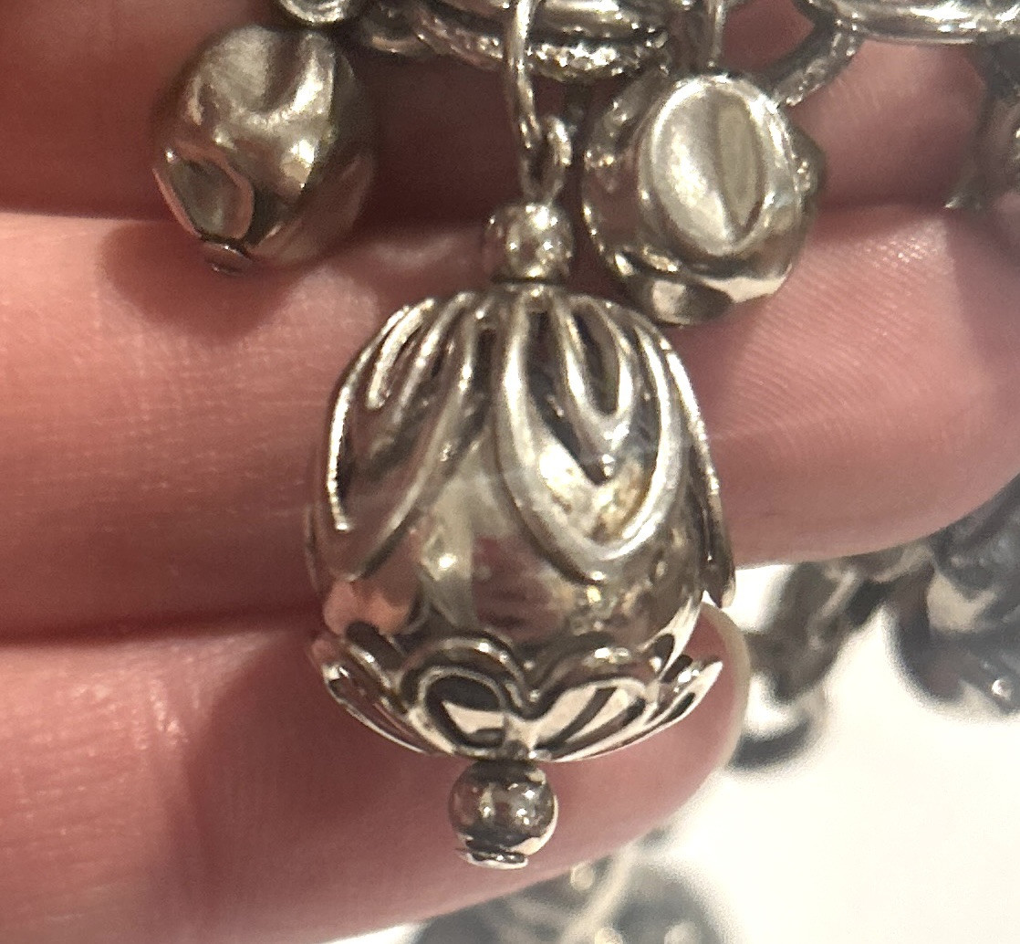 VTG Heavy SILVER Tone Metal LEAVES NUTS Baubles CHARM BRACELET