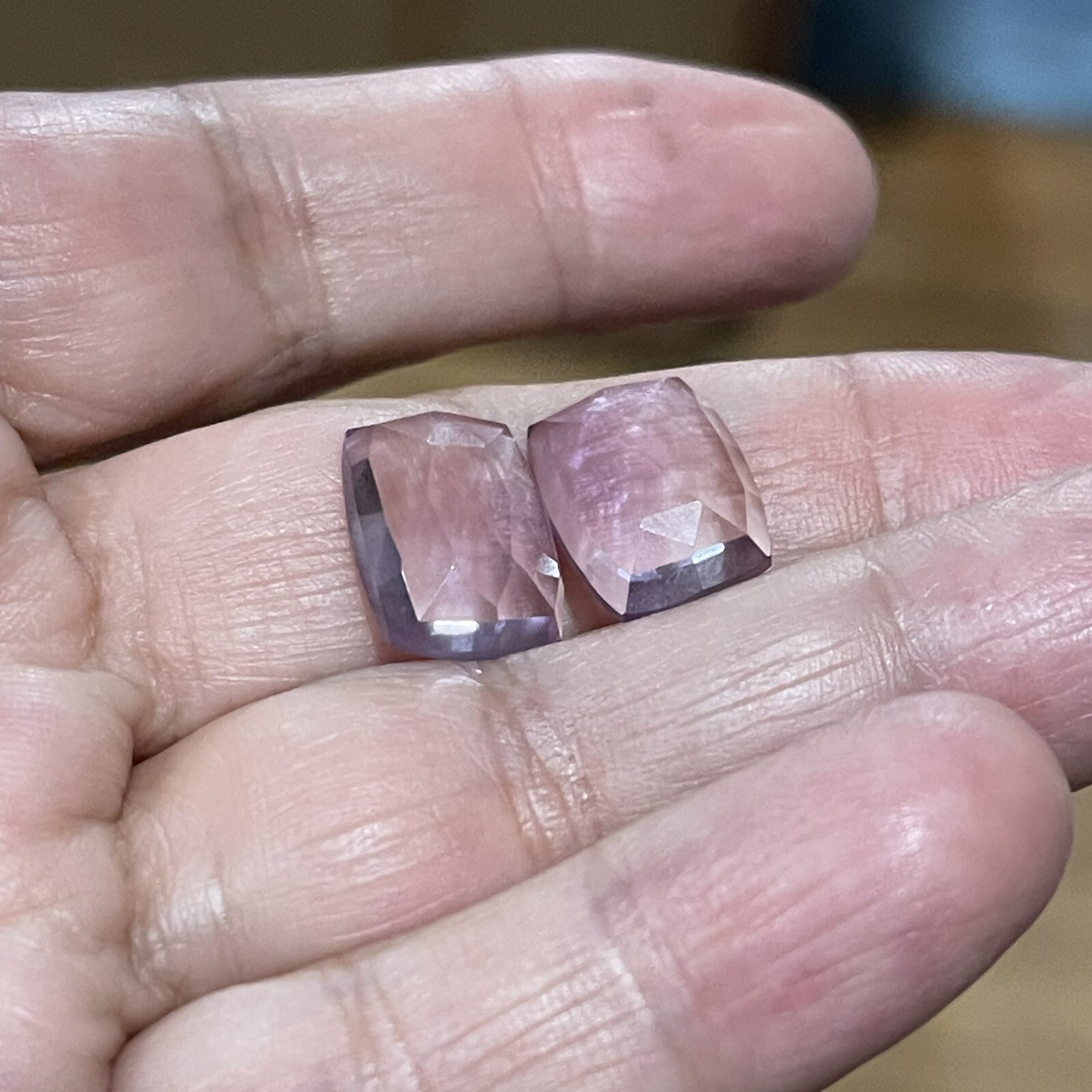 11.6ct 14.4c10.5×4.4mm Pair Pink Faceted Amethyst Rose Cut Cabochons Gems