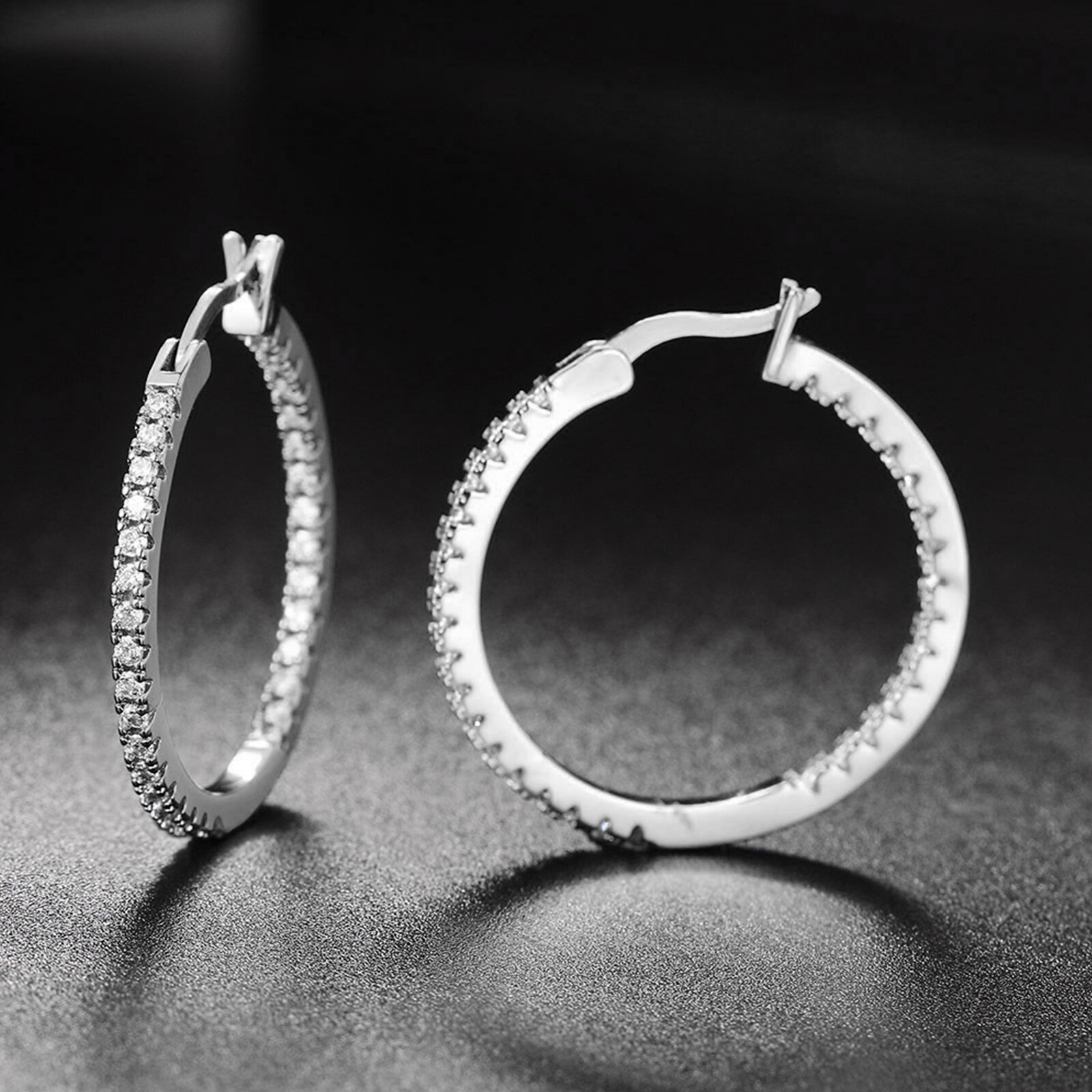 Delicate Women Earrings Jewelry Stainless Steel Huggie Hoop CZ Ear Studs 15-30MM