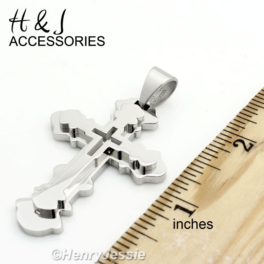 18-40″MEN Stainless Steel 6mm Silver Cuban Curb Chain Overlay Cross Pendant*P76