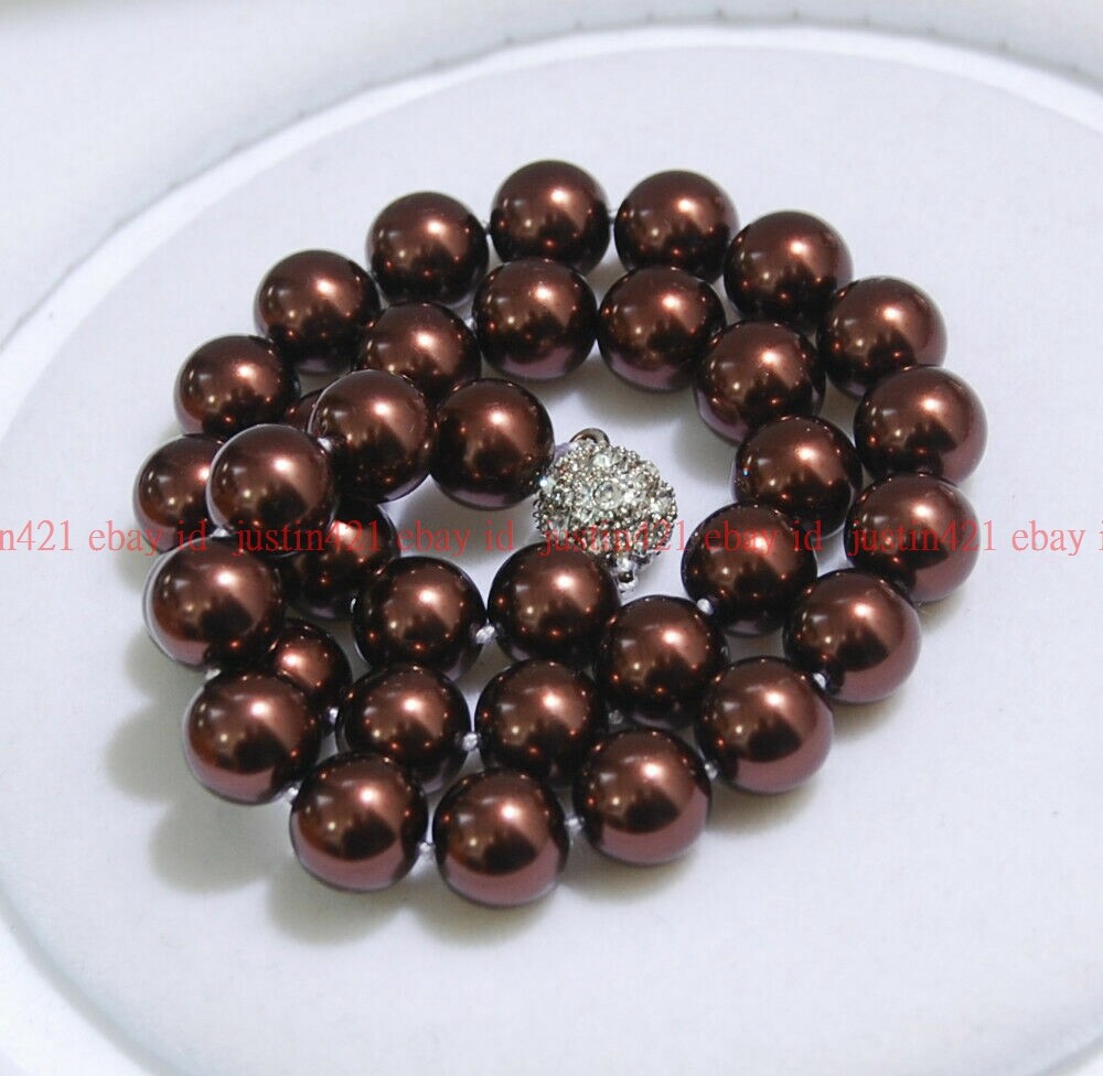 8-12mm Shell Pearl Round Gems Beads Necklace 18″ Magnet Clasp（Not real pearls）