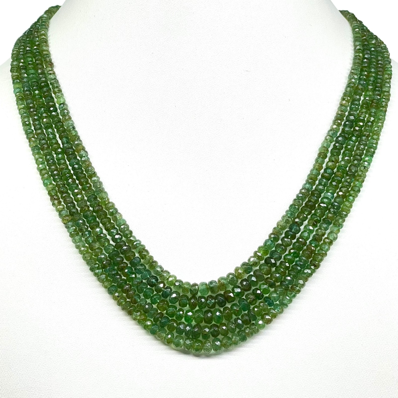 Natural Zambian Emerald Necklace Strand Untreated Faceted Beads 925 Clasp 18 In