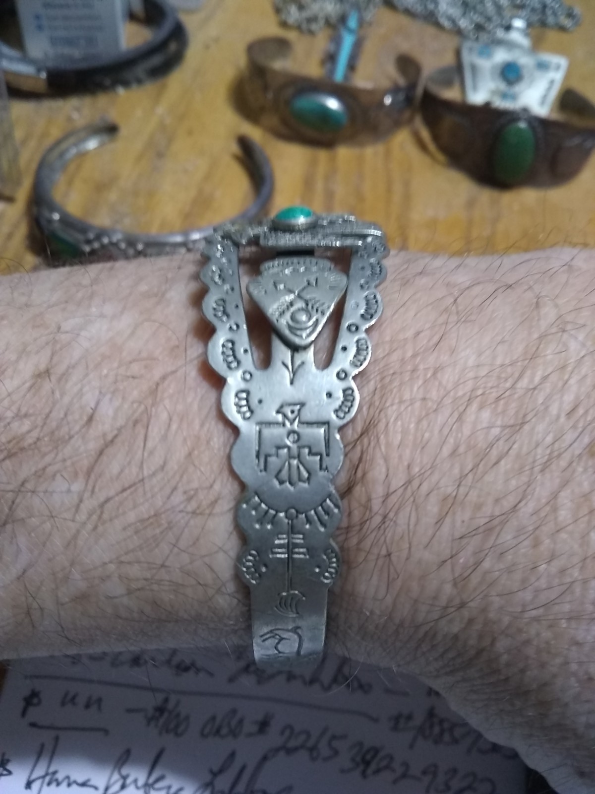 1930s Era Fred Harvey Navajo Nickel Silver Thunderbird Arrowhead Bracelet