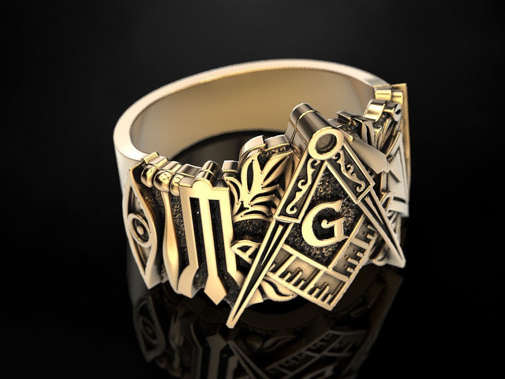 Oxidized Men’s Freemason Square & Compass 925 Sterling Silver Statement Rings