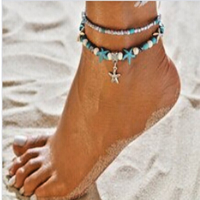 Blue Turtle Anklets for Women Girls Beads Beach Ankle Bracelet Boho Foot Jewelry