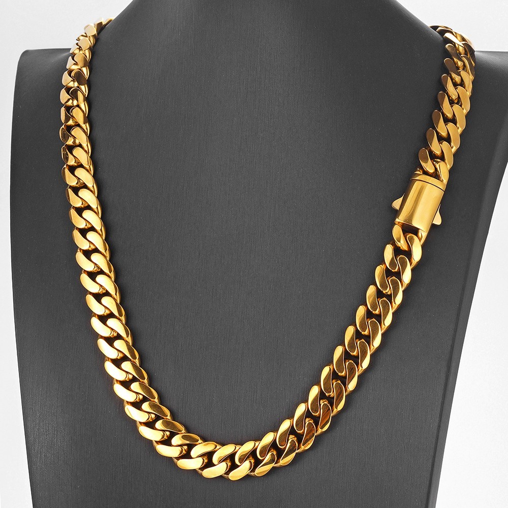 Men’s 6/8/10/12/14mm Gold Color Stainless Steel Miami Cuban Link Chain Necklace