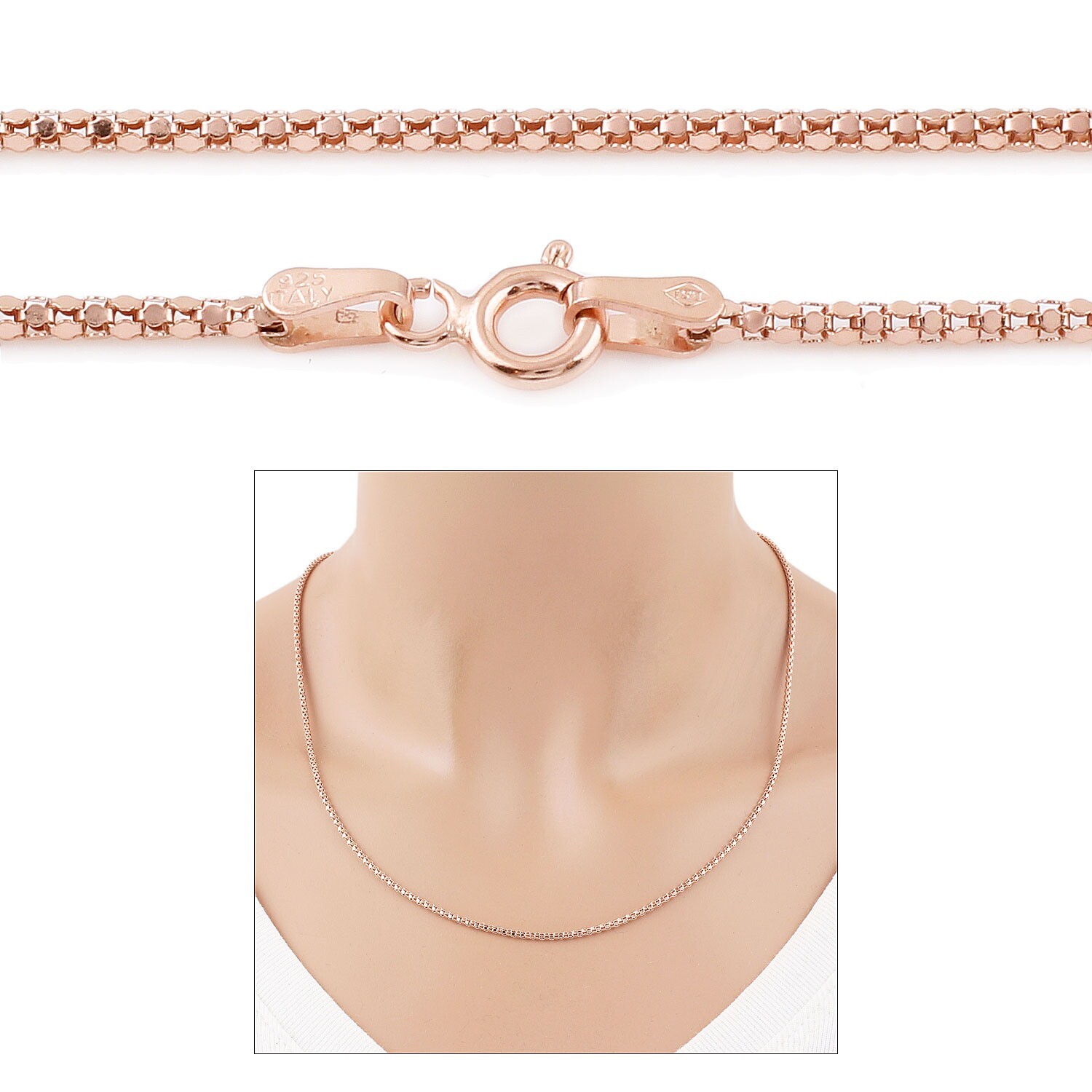 925 Sterling Silver Rose Gold Plated 1mm Flat Popcorn Chain Necklace 18″-24″