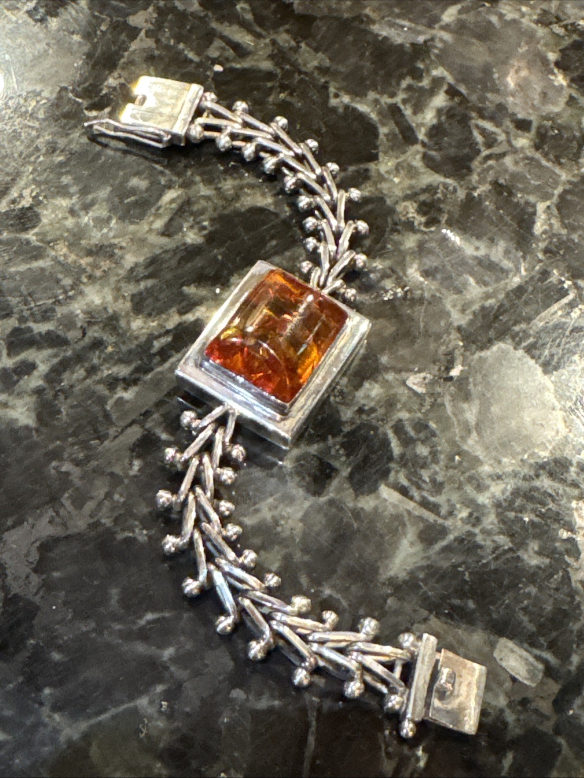 LORI BONN 925 Sterling Silver Baltic AMBER Push Lock 7″ Bracelet 42g EUC Gift