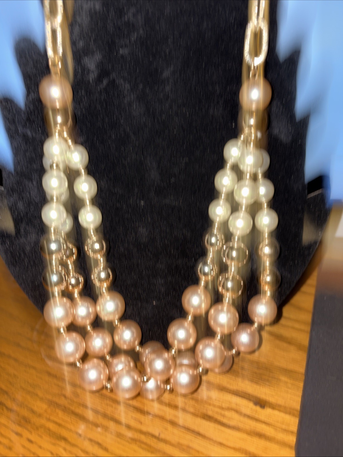vintage pink champagne&cream faux pearls,multi strand.gold tone accented beads
