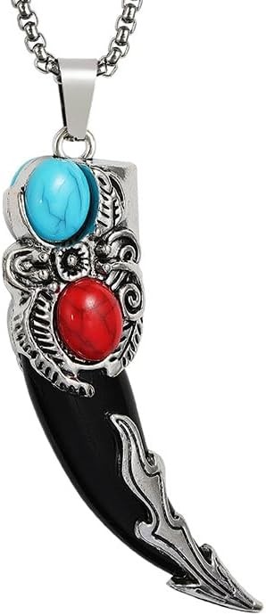 Feather Eagle Claw Pendant Necklace Vintage Turquoise Wolf Teeth for Women