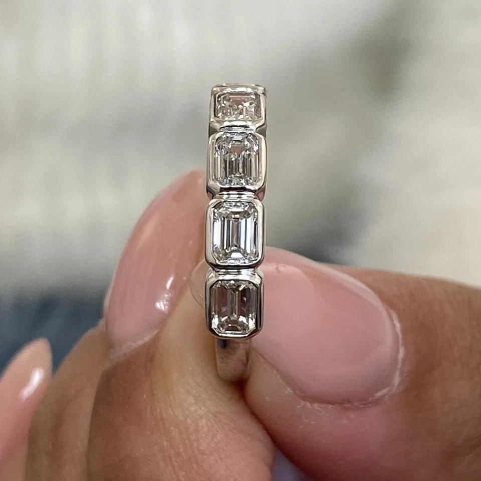 1 Carat 14k White Gold Diamond Band Wedding Emerald Cut Lab Grown VVS E F CVD