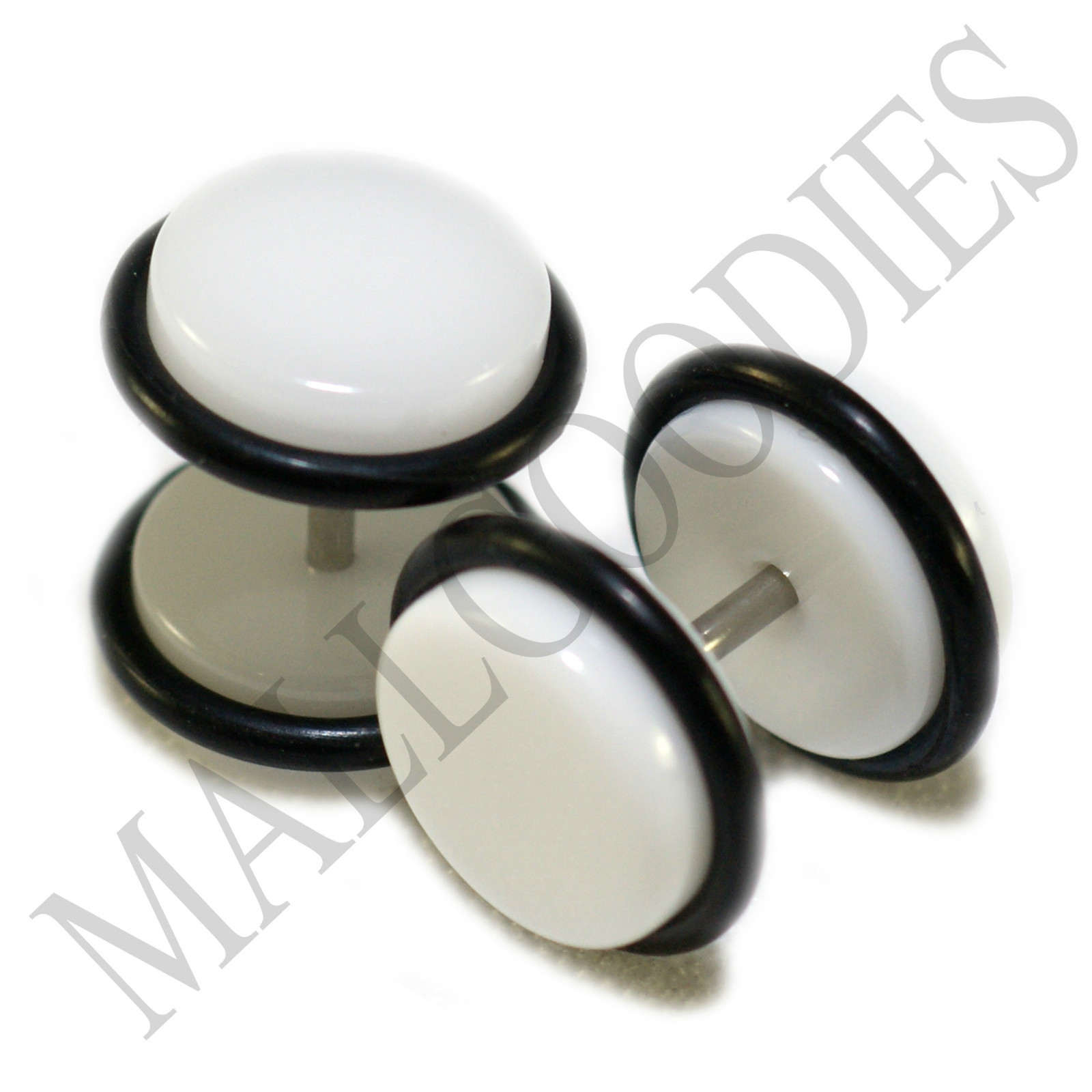 2004 White Fake Cheater Illusion Faux Ear Plugs 16G Bar – 00G = 10mm Look – 2pcs
