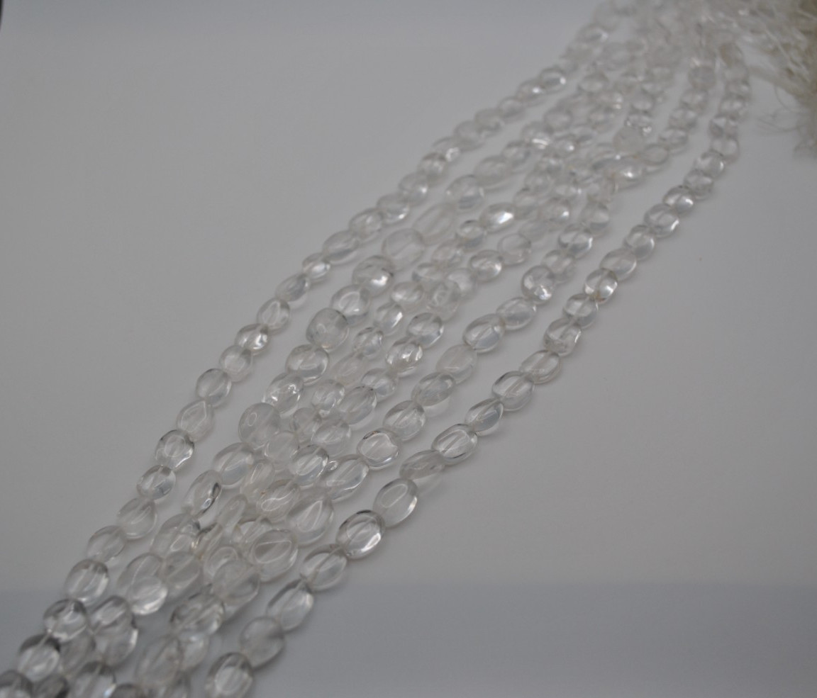 Rock Crystal Gemstone Strand with Smooth Cut Stones (No Clasp)