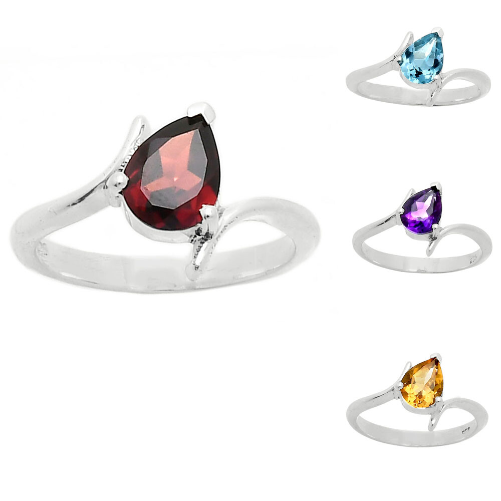925 Silver Pear Gemstone Minimalist Solitaire Promise Ring for Women AGR1022