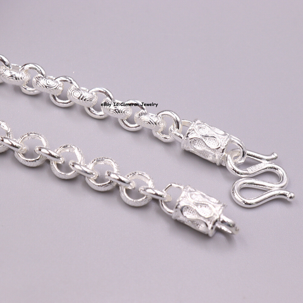 Pure S999 Fine Silver Chain 5mm Cloud Pattern Cable Link necklace 34-35g 19.6in