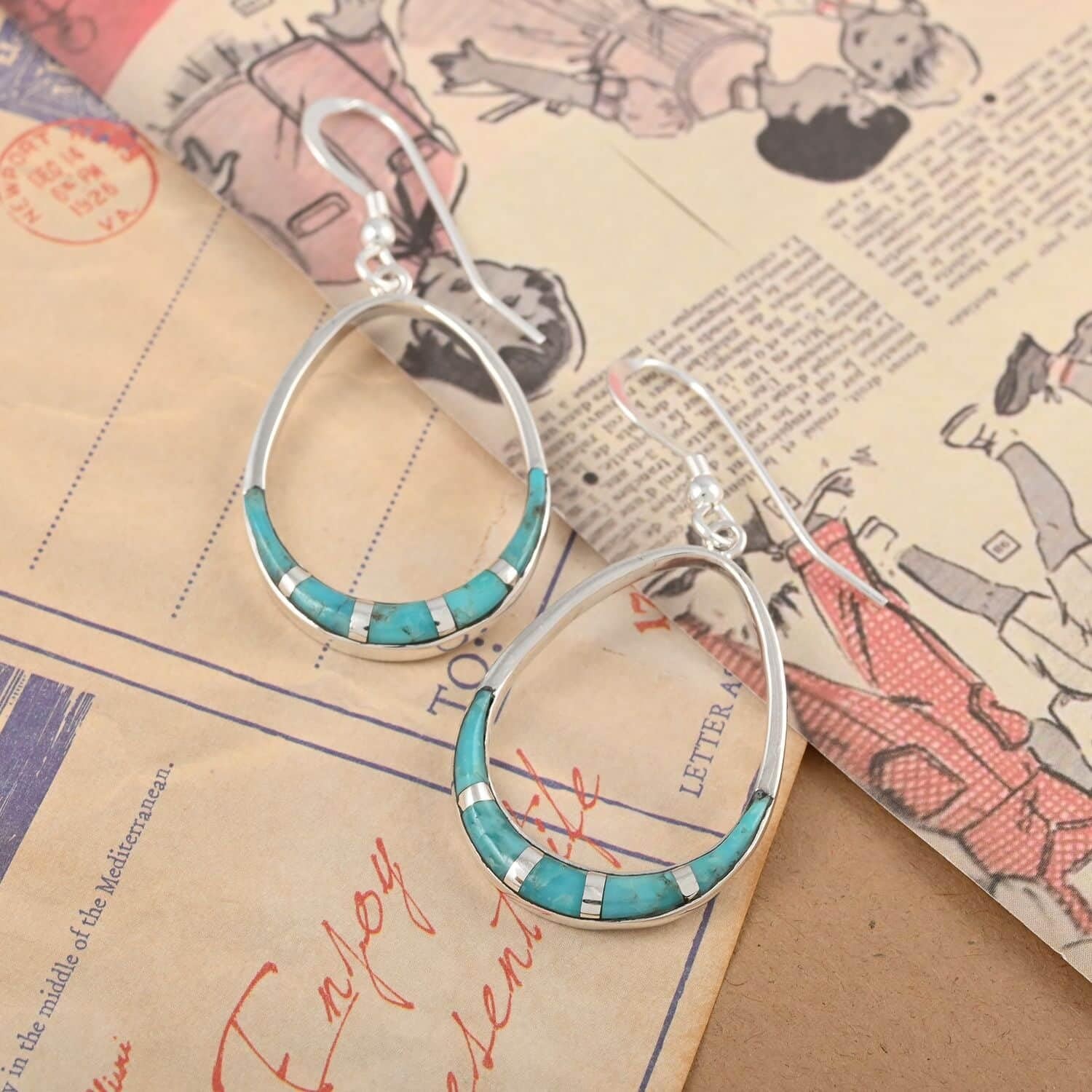 Turquoise Dangle Earrings in Sterling Silver 0.70 ctw