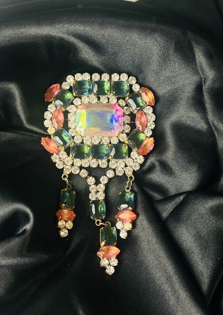 Vintage Bijoux MG Beautiful Czech Glass Rhinestone Brooch with Dangles