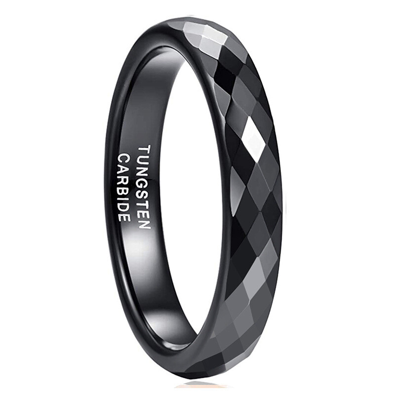 4mm Black Multi-Faceted Womens Ring Tungsten Wedding Band for Women Men Comfort