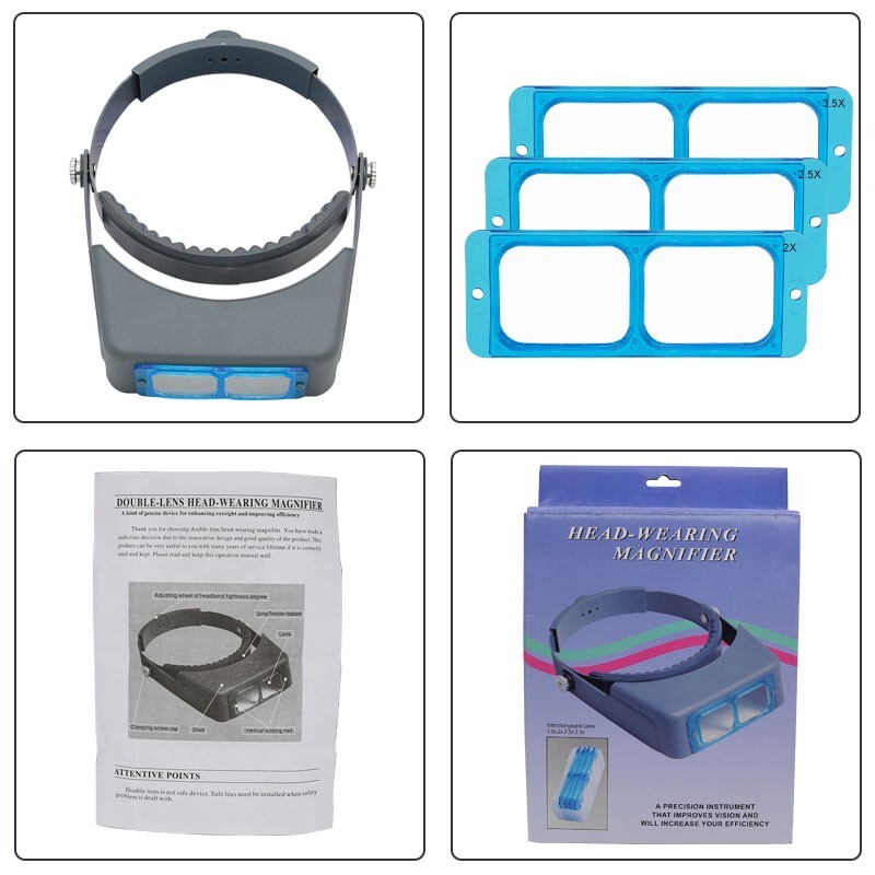 Headband Magnifier Headset Magnifying Visor with 4Glass Optical Lens Plates
