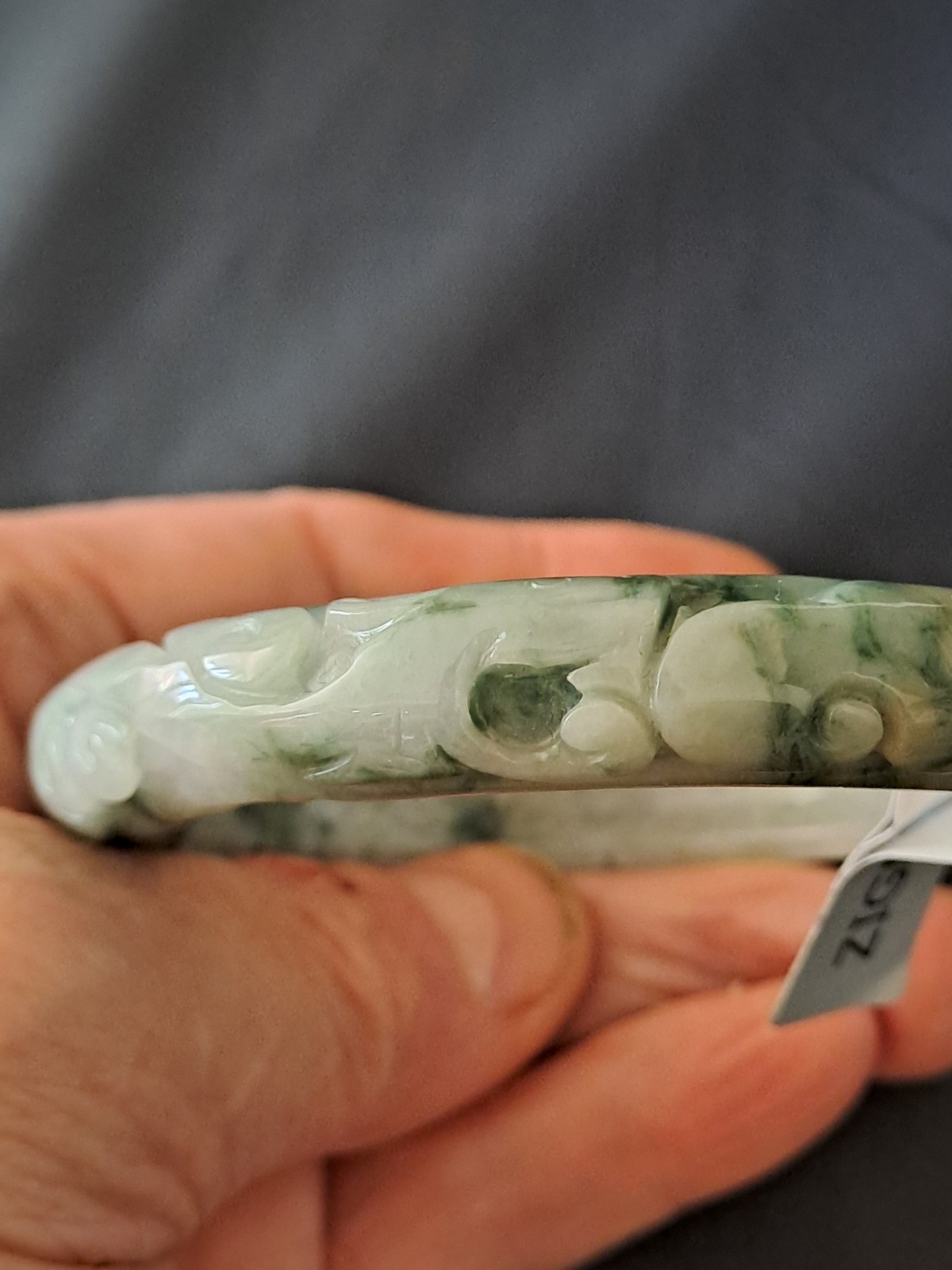 BURMESE JADEITE GRADE A CERTIFIED 300CTS ” DRAGON & PHOENIX ” CARVED BANGLE