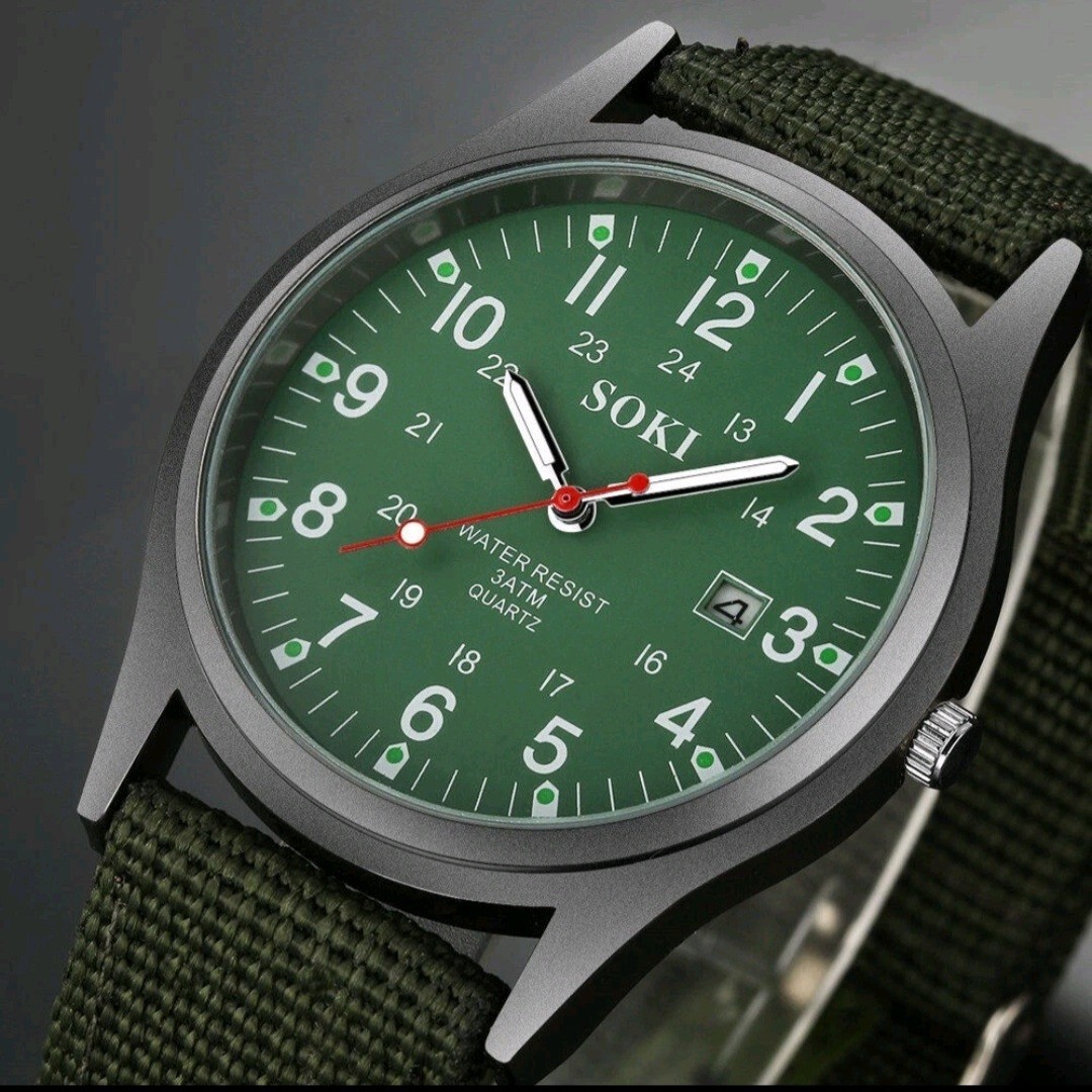 Men’s Military Army Luminous 24 Hours Dial Nylon Strap Date Quartz Wrist Watch