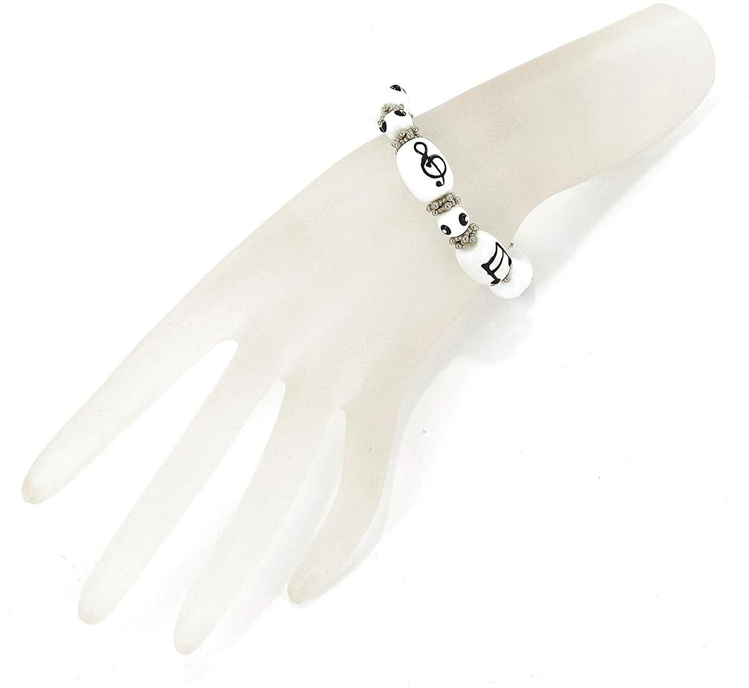 Piano Bracelet Music Glass Beaded Stretch Bracelet Music Note
