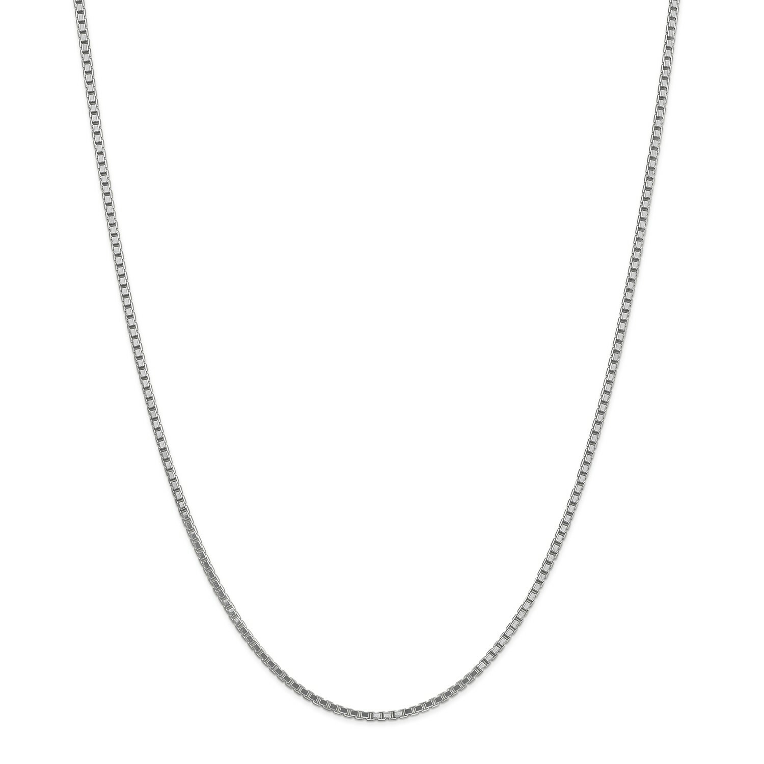 14k White Gold 1.9mm Solid Plain Box Link Chain w/ Lobster Clasp 16″ – 30″