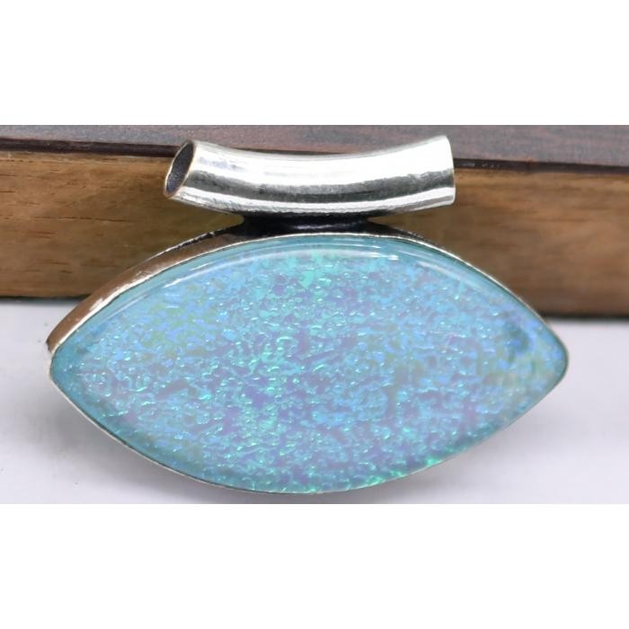 Triplet Fire Opal Natural Gemstone Antique Silver Plated Pendant 1″ J683