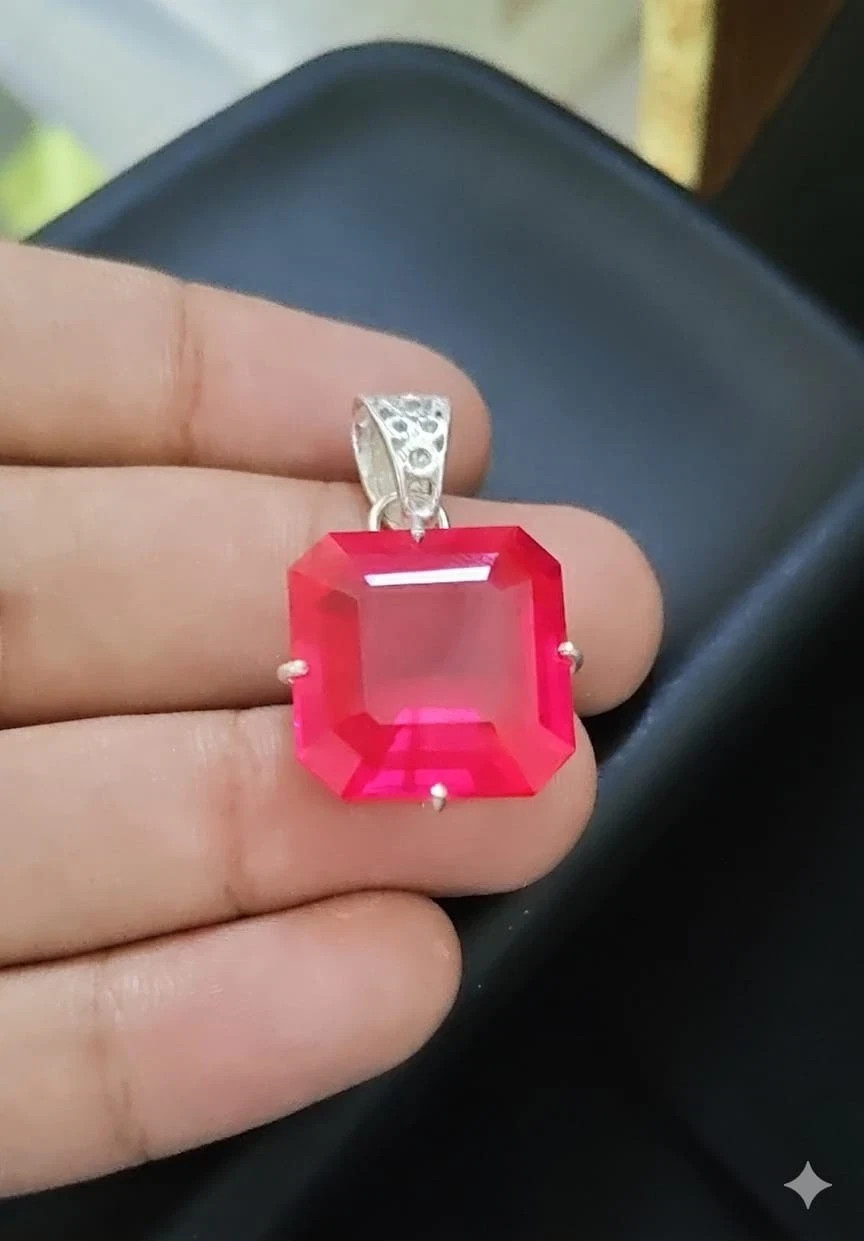 27 Ct Certified Natural Pink Sapphire Gemstone 925 Sterling Silver Pendant