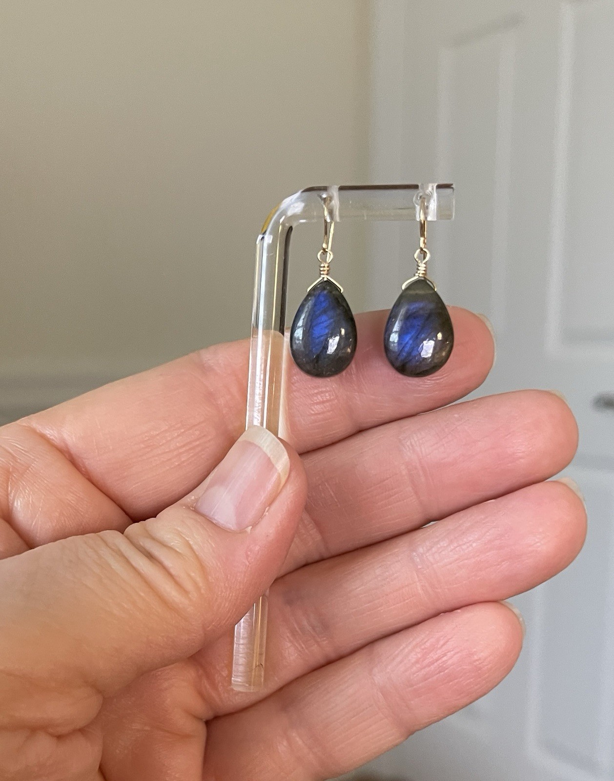 Labradorite Earrings Natural Briolette Blue Flash – 14k Gold Filled