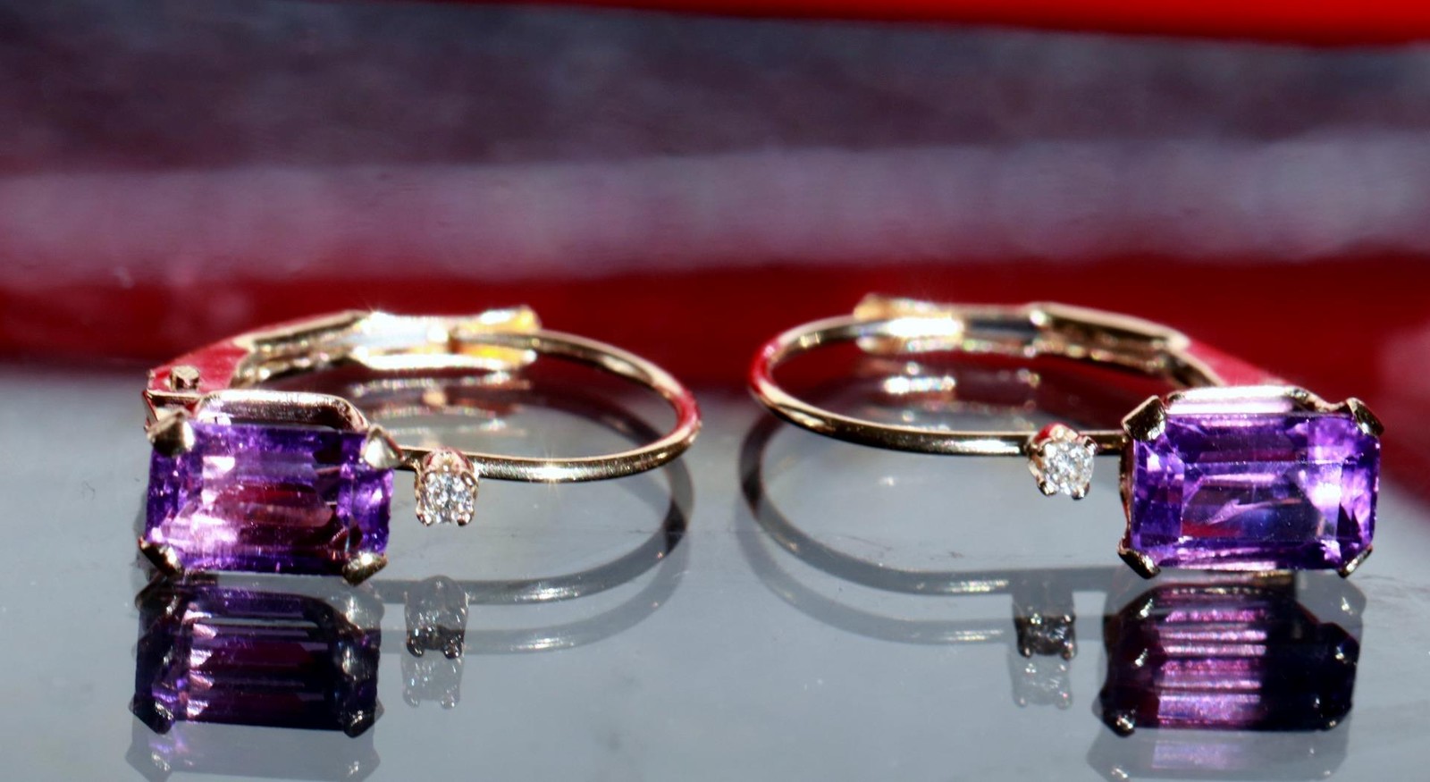 14k yellow gold earrings 0.82ct amethyst diamond 0.61″ dangle 0.91gr N3685