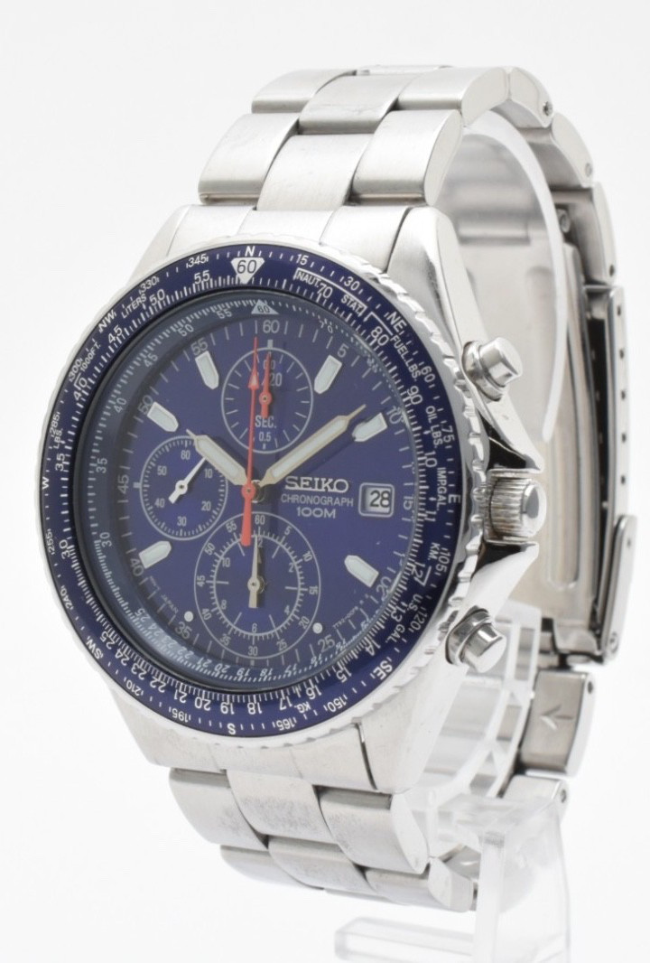 VINTAGE [N MINT] SEIKO 7T92-0CF0 Chronograph Blue Dial Qz Men’s Watch Japan