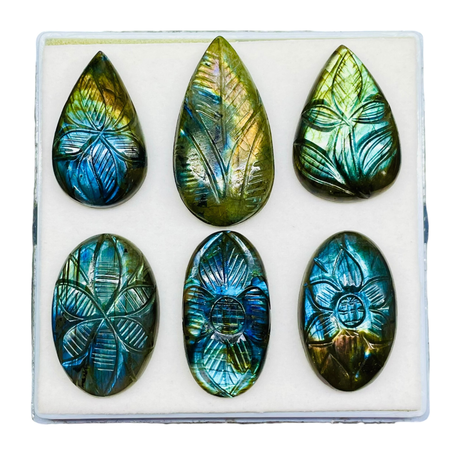 6 Pcs Natural Carved Labradorite 34.5-42mm Huge Pendant Size Loose Gemstones Lot