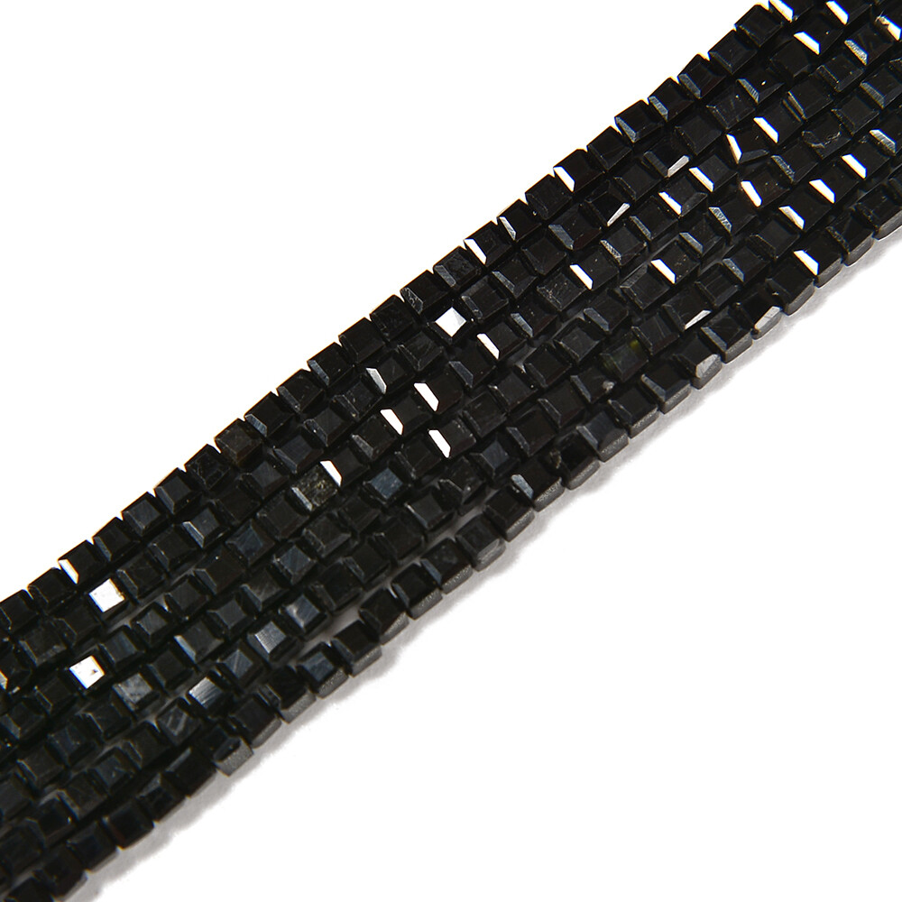 Black Tourmaline Faceted Cube Beads Size 2mm 15.5” Strand (2mm)
